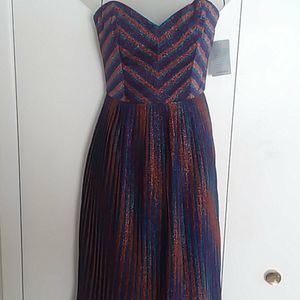Dress the Population Rosalie Metallic Striped Strapless Dress Size Small NWT